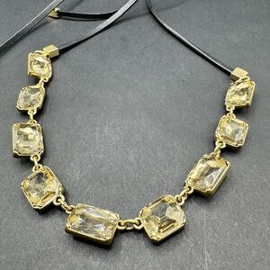 Stella & Dot - Reese Sparkle Necklace. Adjustable leather strap, gold tone